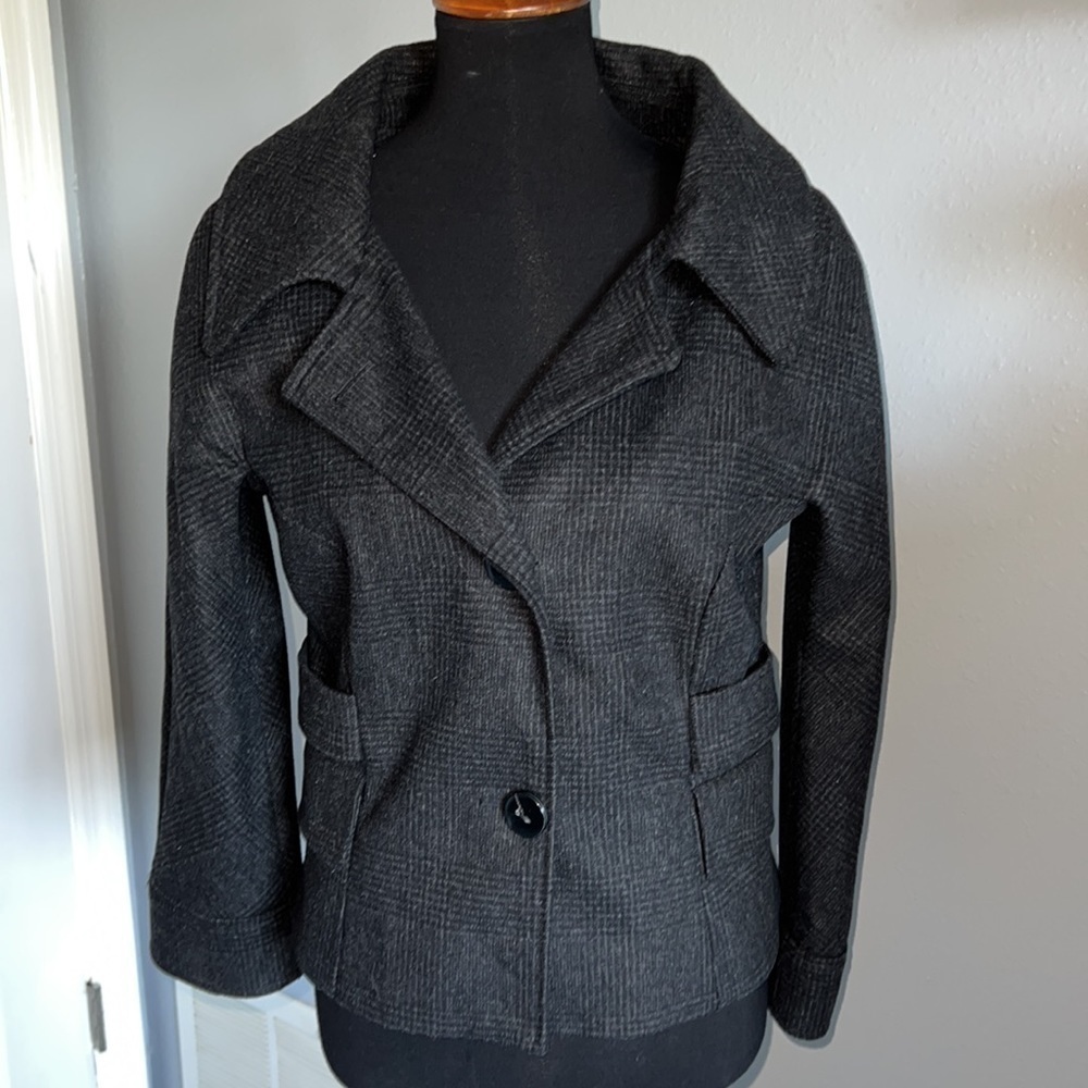 Cropped Wool Peacoat size large grey black Zara Basic - Picture 2 of 7